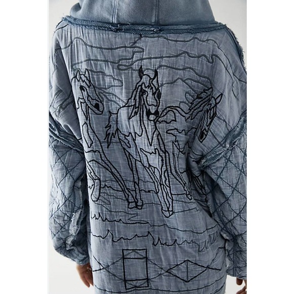 Free People Drive That Train Hoodie Horses Small NEW - Picture 2 of 7
